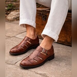 Flag Sandals Men's 9.5 Brown Cigar Leather Monroe Fisherman Casual Chic New $170